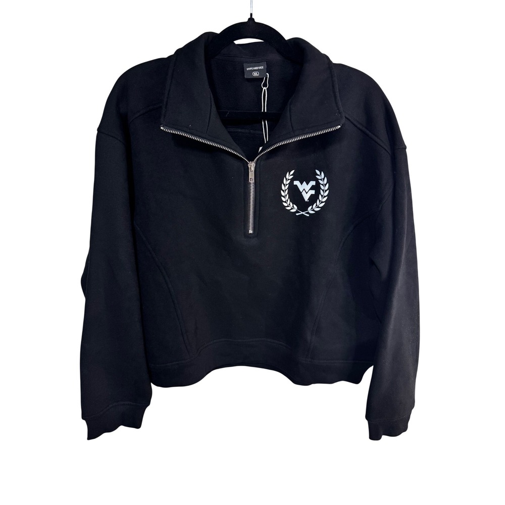 Hype and Vice Crop XL Black West Virginia WVU Half Zip Sweatshirt Collegiate New